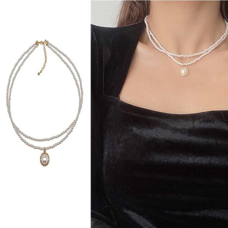 Vòng Cổ Choker Hai Lớp Phong Cách Cổ Điển Thời Trang Dành Ngọc Trai Cho Nữ