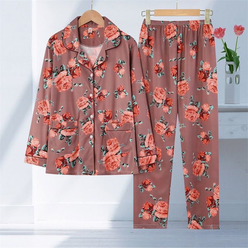 Bộ đồ ngủ pijama nữ hai mặt cao cấp mùa hè dài tay plus size phiên bản Hàn Quốc bộ đồ mẹ xuân thu trung niên và cao tuổi