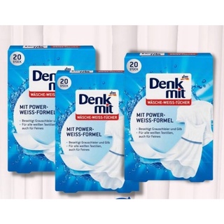 Giấy tẩy trắng quần áo Denkmit giúp tăng độ trắng sáng hàng Đức đủ bill hộp 20 tờ