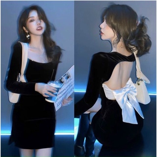 Đầm nhung nơ lưng