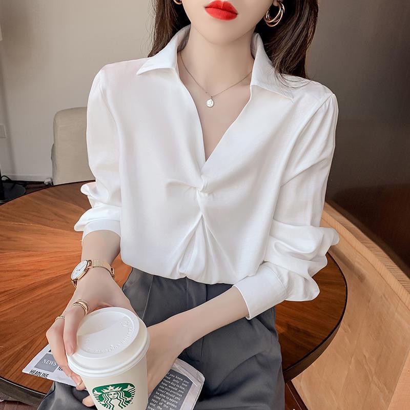 Áo Sơ Mi Chiffon Cổ v Tay Dài Dáng Rộng Thời Trang Mùa Xuân Phong Cách Phương Tây Mới Cho Nữ