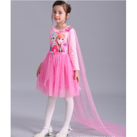 J159 Váy bé gái Elsa Frozen hồng dài tay Đ135