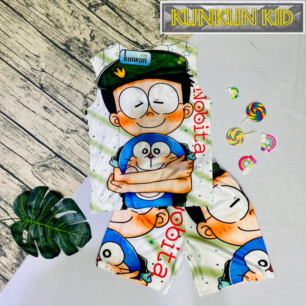 Đồ bộ ba lỗ thun lạnh hình nobita doraemon cho bé trai size đại từ 10-60kg KunKun Kid BL146- Quần áo trẻ em cao cấp