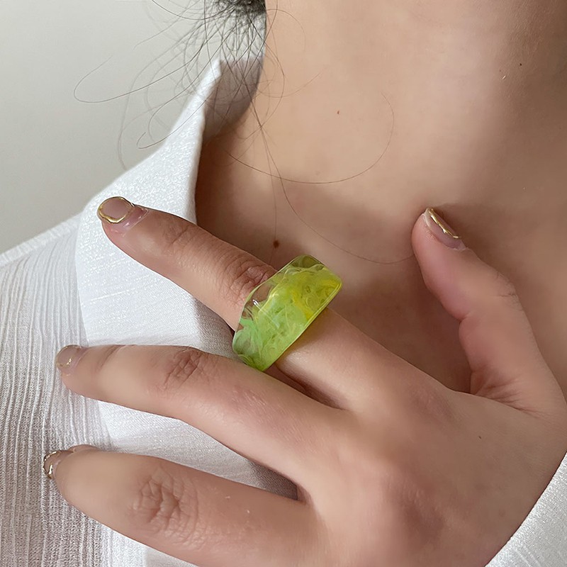 1 Women Exaggerated Geometric Rings Nhẫn Nữ Thời Trang Vintage Acrylic Ring