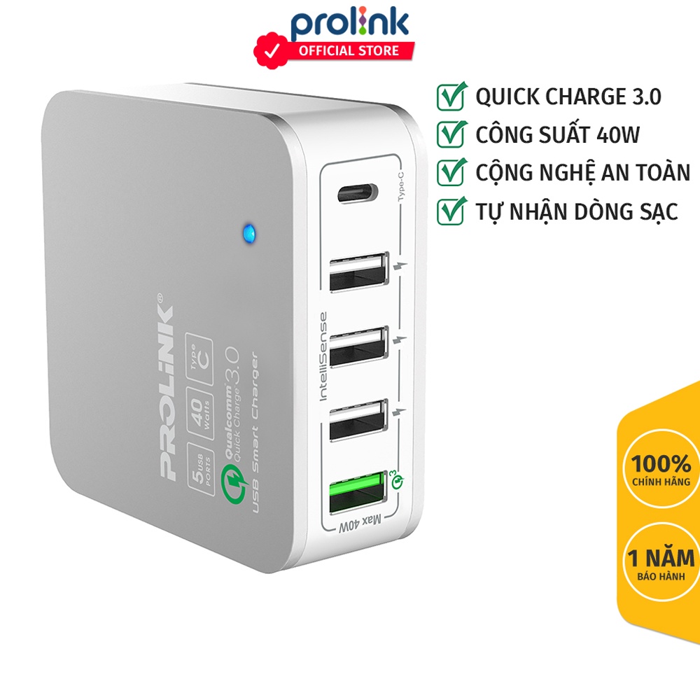 Cốc sạc nhanh 5 cổng Prolink PDC54001 - Hàng phân phối chính hãng
