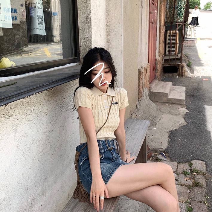 Áo croptop dệt kim tay ngắn màu trơn thời trang đơn giản cho nữ | BigBuy360 - bigbuy360.vn