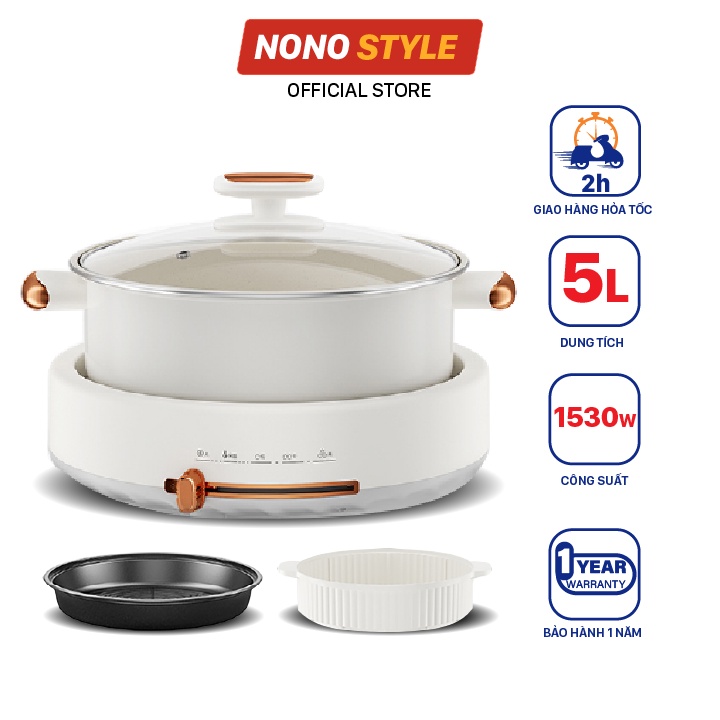 [Mã ELHADEV giảm 4% đơn 300K] Nồi Lẩu Nướng Điện Đa Năng Nonostyle 5L, 1350W, Bảo Hành 12 Tháng