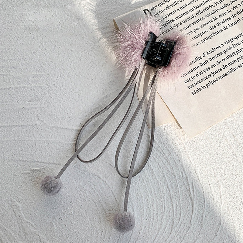 Kẹp tóc tua rua đính bóng lông thời trang thu đông dành cho nữ