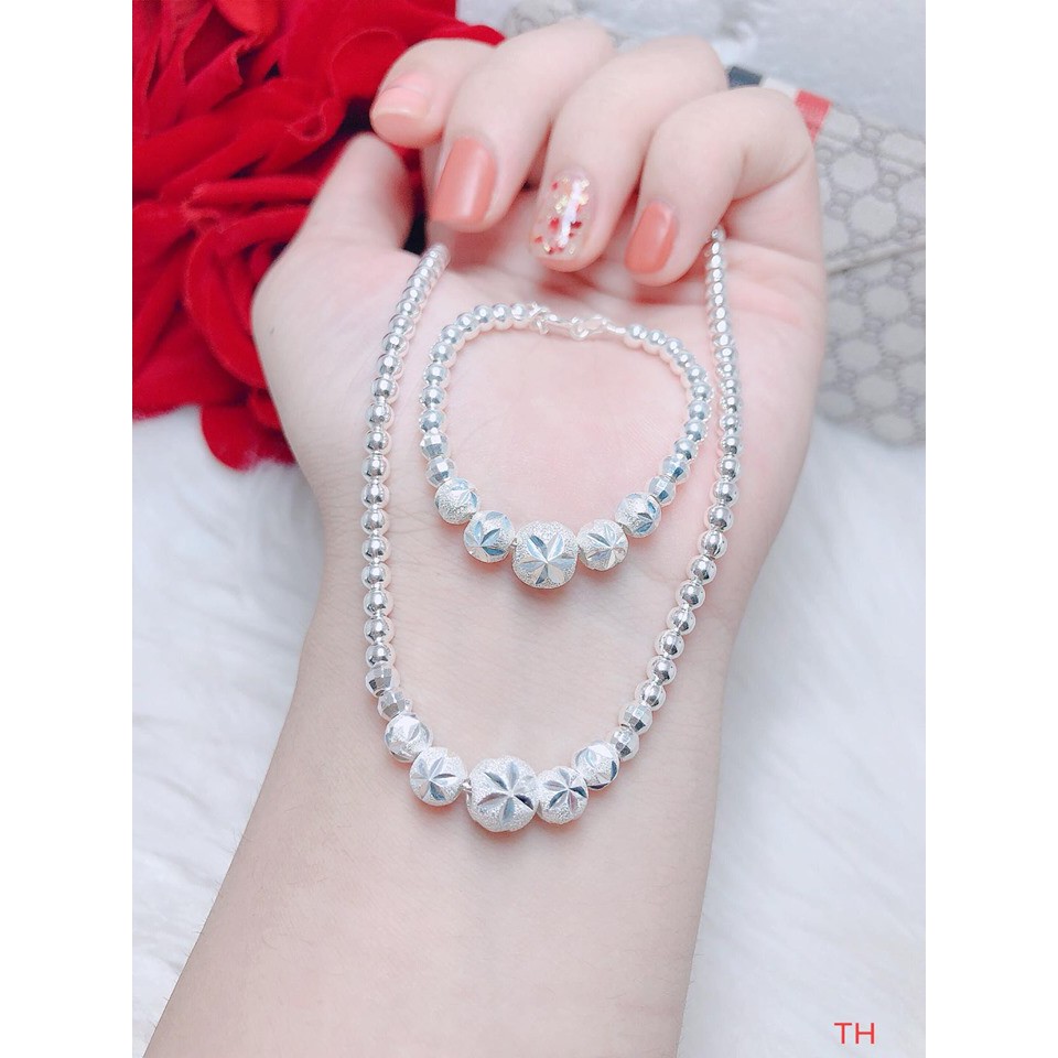 Combo dây cổ bi cái cho bé bạc s99 và lắc tay