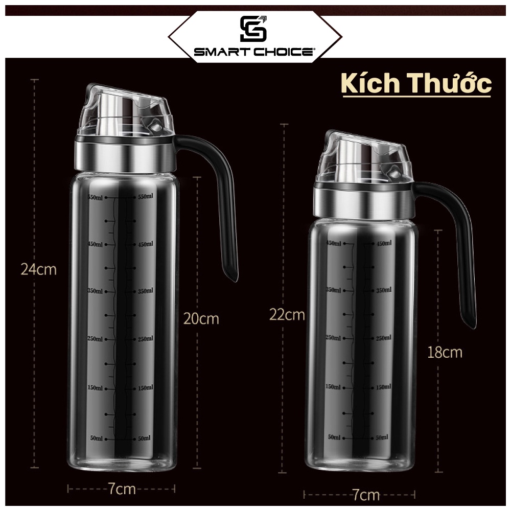 Chai Thủy Tinh Đựng Dầu Ăn SMARTCHOICE Lọ Đựng Dầu Ăn Thủy Tinh Borosilicate Inox 304 Có Đế Cao Cấp SCG-PK002