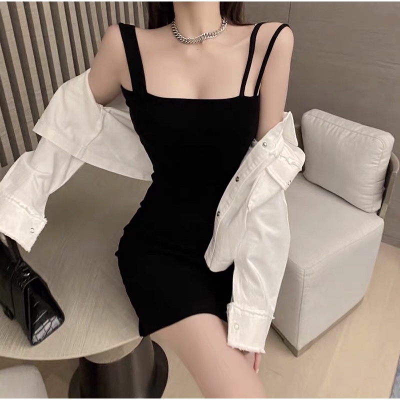 ORDER SET ÁO KHOÁC BÒ+VÁY BODY 2 DÂY SANG CHẢNH