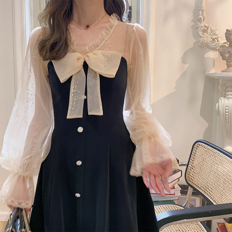 Đầm tay dài phối lưới đính kim sa lấp lánh cho nữ size S-XL | BigBuy360 - bigbuy360.vn