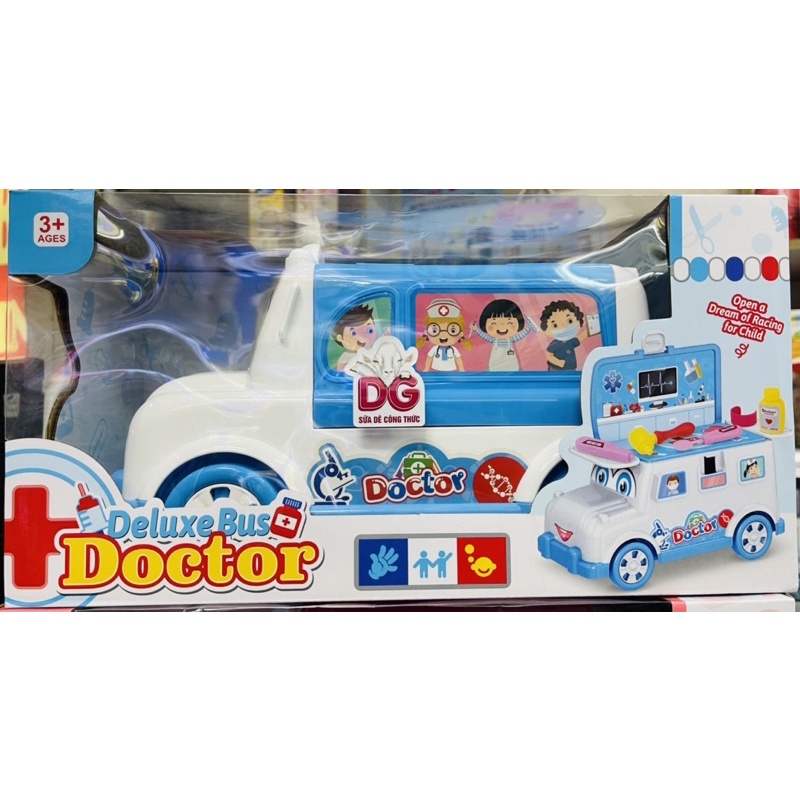 Hộp đồ chơi xe bus nấu ăn, hộp đồ chơi xe bus bác sĩ, hộp đồ chơi xe buýt