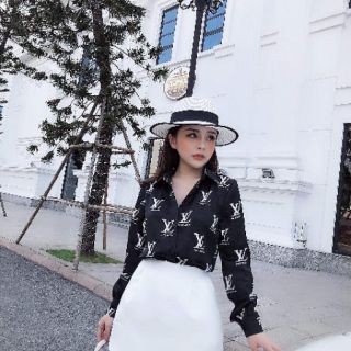 Áo Sơ mi lụa LV cổ đức màu đen