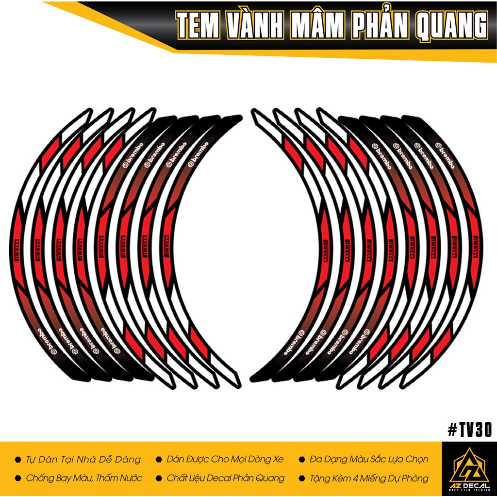 Decal Dán Mâm Brembo | TV30 | Tem Dán Vành Xe Máy Phản Quang SH AB Air Blade Exciter Winner NVX Raider GSX...