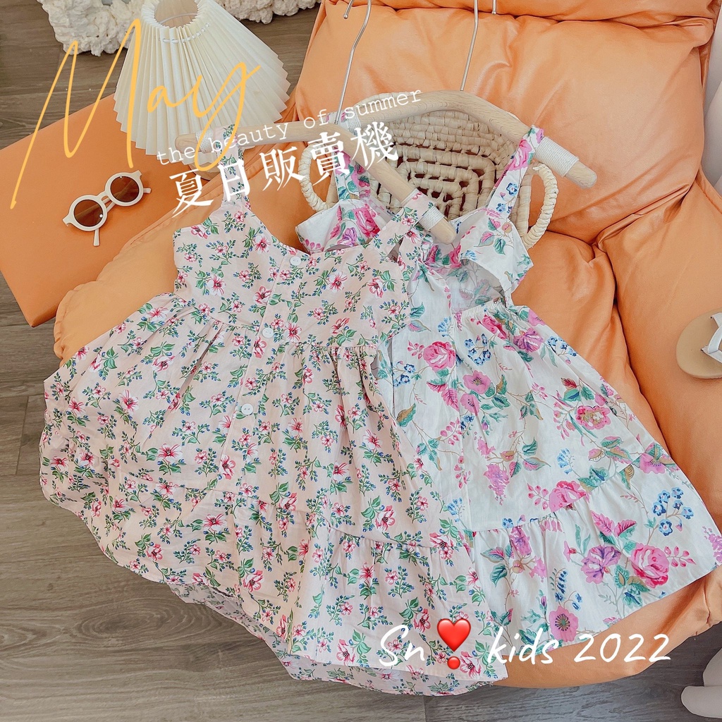 Váy hoa 2 dây tà lệch SN bé gái