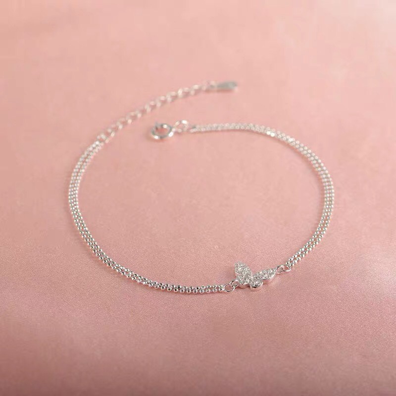 Lắc Tay Bạc Ý Mon Lilas Chuỗi Hạt Mặt Hồ Điệp Nạm Đá Cá Tính V0920011