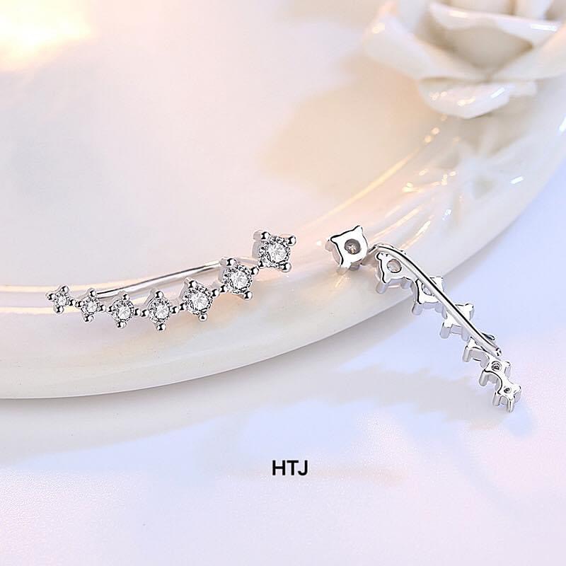 Khuyên tai nữ bạc thật đính đá chốt gài kẹp vành LINH MIU SILVER