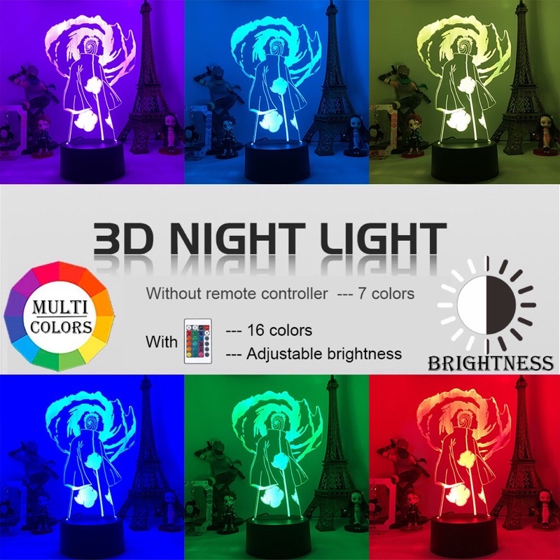 Đèn Led Nhân Vật Hoạt Hình Naruto Tobi Đèn Led 3d 16 màu remote điều khiển