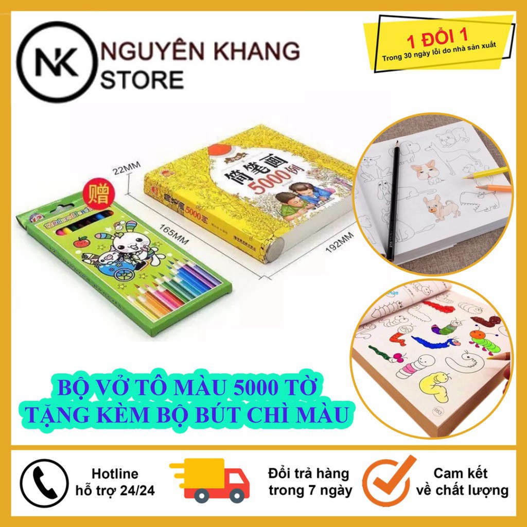 Bộ Vở Tập Tô Màu 5000 Hình Dành Cho Bé, Tặng Kèm Bộ Chì Màu 12 Cây, Món Quà Ý Nghĩa Mẹ Dành Cho Bé