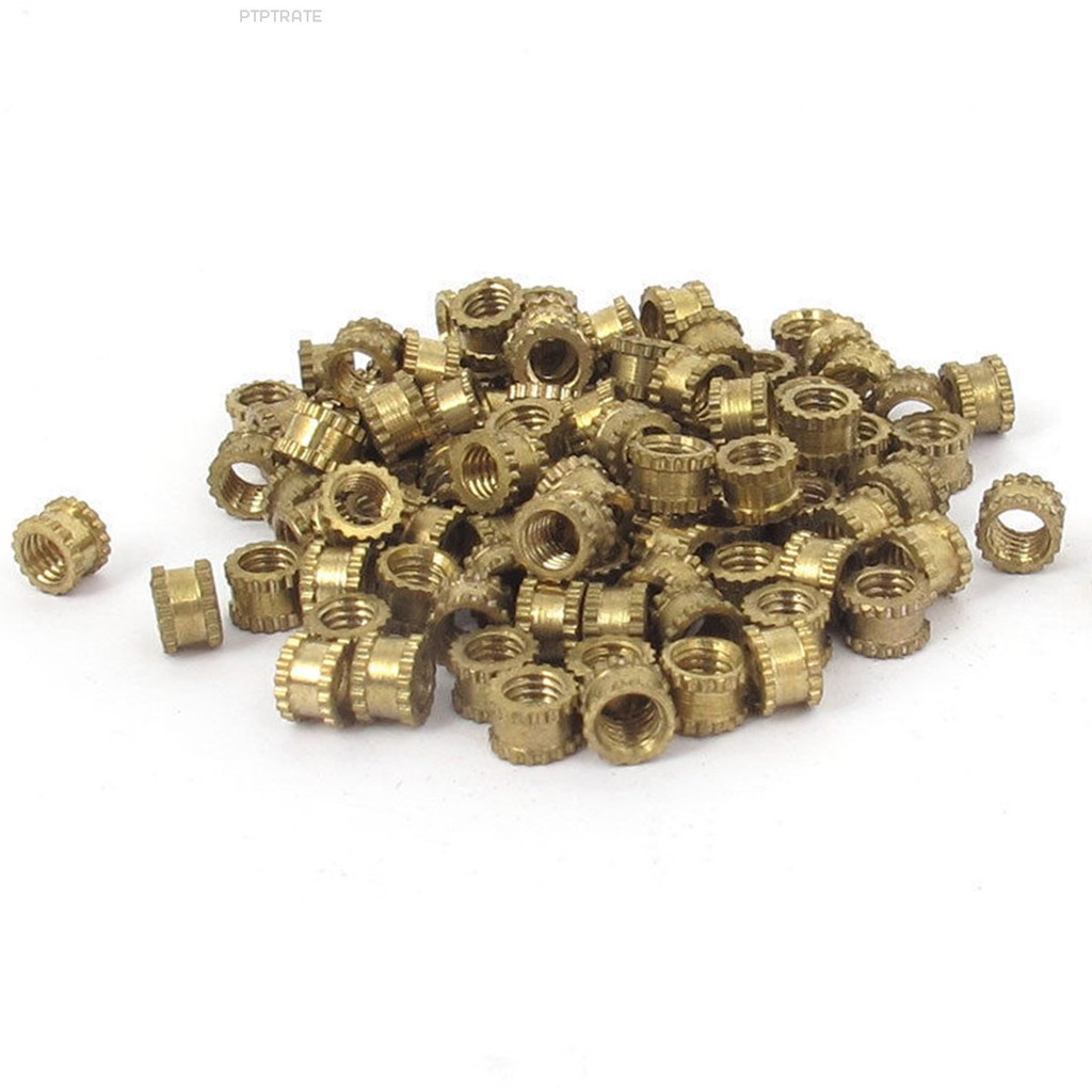 PTPTRATE 100pcs New 4.2mm M3*3mm Threaded Round Metal Knurl Thread Insert Nuts Brass Tone