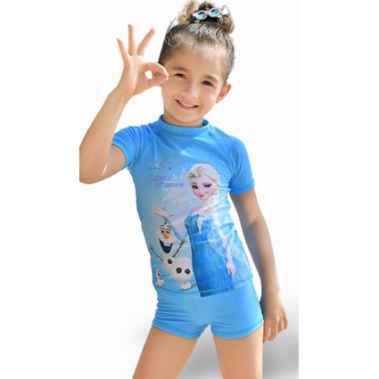 (Sẵn) Set bộ bơi 2CT bé gái Elsa xanh  sz 12kg- 45kg (xấu hoàn hàng) bộ bơi Forzen cho bé trẻ em sz 100-160 Subin kids