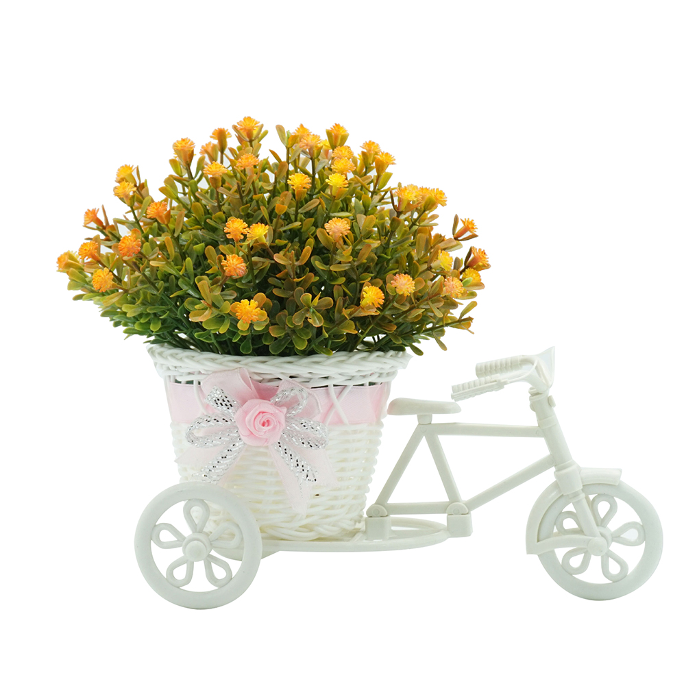 Giỏ Hoa Nhân Tạo Trên Xe Ba Bánh Để Bàn Trang Trí Xinh Xắn