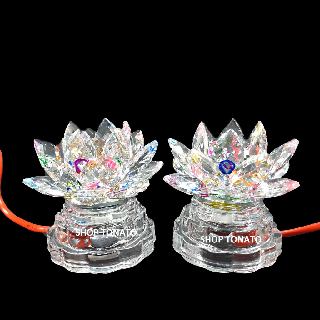 (GIÁ CẶP)ĐÈN ĐIỆN PHA LÊ HOA SEN THỜ CÚNG 40TS ĐỔI 7 MÀU CAO 9CM