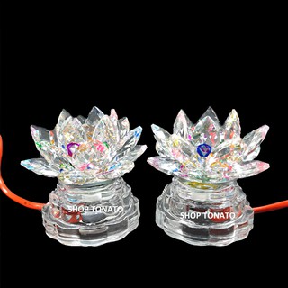 Đèn điện pha lê hoa sen thờ cúng 40ts đổi 7 màu cao 9cm