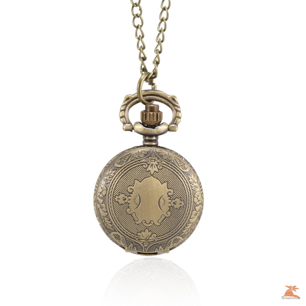 #Đồng hồ bỏ túi# 1pc Men Women Pocket Watch Vintage Shield Carved Case with Chain