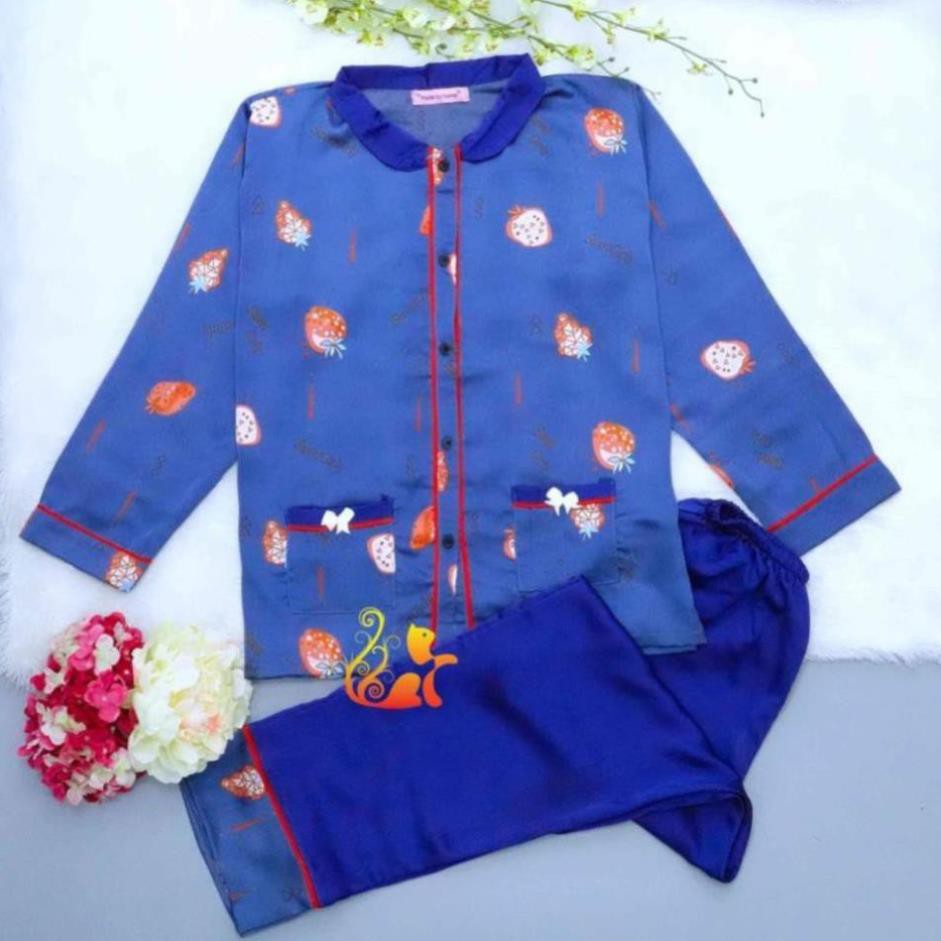 Đồ Mặc Nhà Pijama Satin Lụa Tay Dài Cao Cấp - "Cổ trụ nằm Trái Dâu" Siêu Mát - Dưới 60kg  ྇ ྇  ཾ  ༷ ❕