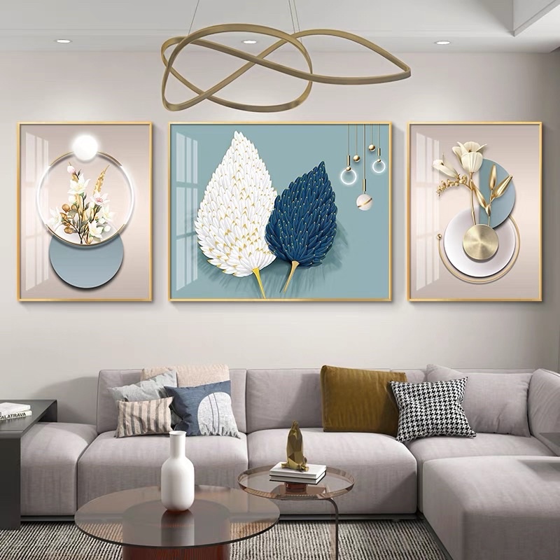 Bộ 3 Tranh Treo Tường Tráng gương Phòng Khách/ Ngủ/ Phòng ăn/ Nhà Nghỉ Hươu Nai Lông Vũ hiện đại