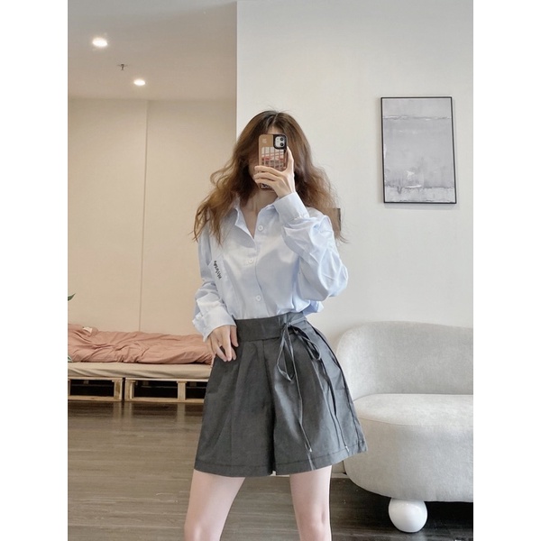 Quần short ulzzang ống rộng thắt dây lưng