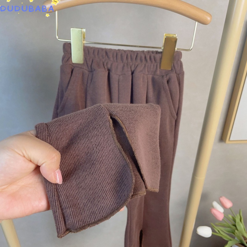 Set Áo Thun Dài Tay In Hoa + Quần Dài Ống Loe Xẻ Tà Thời Trang Mùa Thu Cho Bé Gái