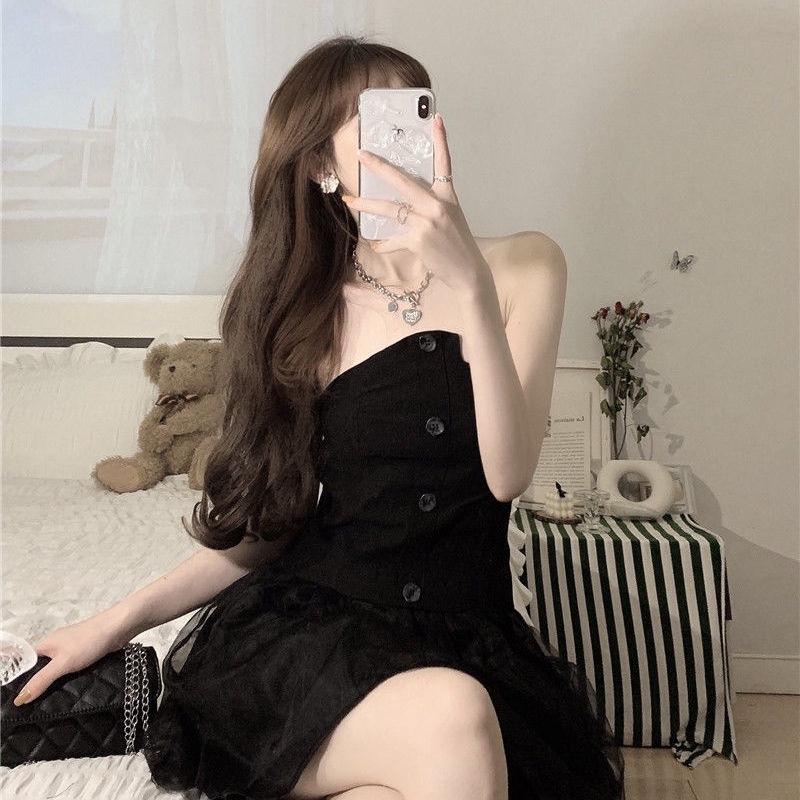 2021 mùa hè mới váy ngắn hai mảnh lưới không đều phụ nữ