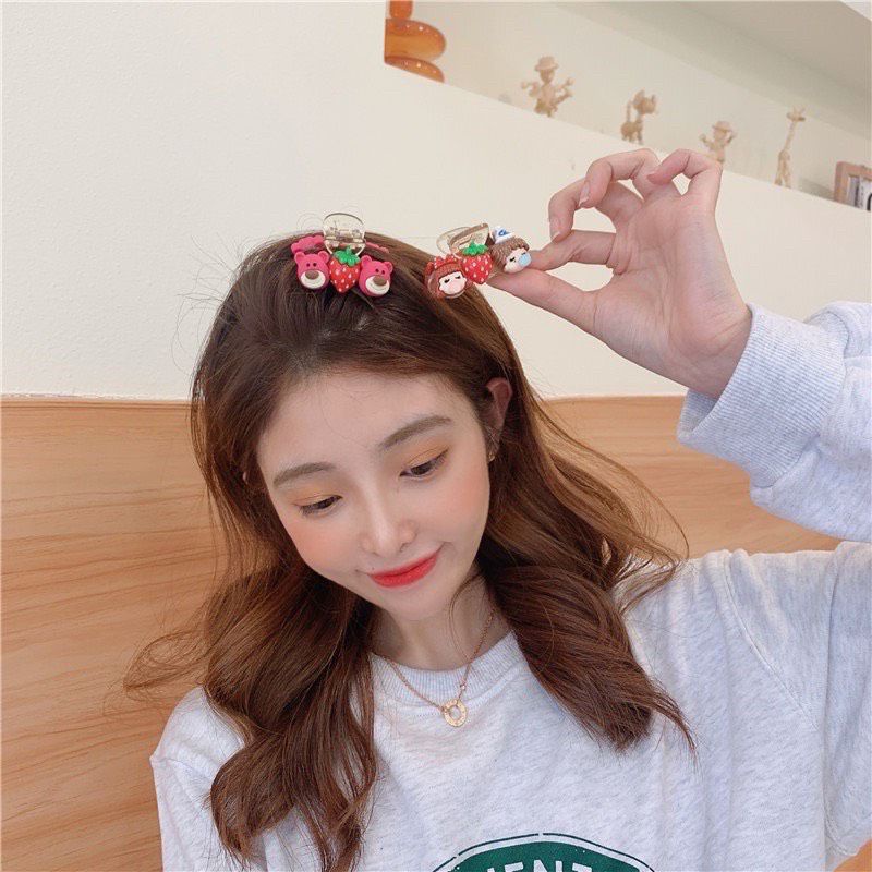 Kẹp tóc Mini hình gấu và dâu tây phong cách Hàn Quốc dễ thương