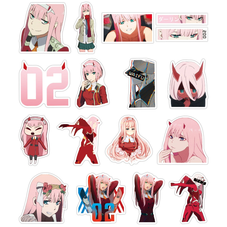 Set 50 Miếng Dán Họa Tiết Hoạt Hình Nhật Bản Darling In The Franxx Trang Trí Đa Dụng