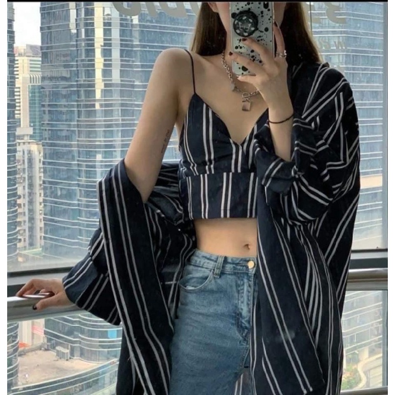 Sét áo sơ mi kẻ kèm áo 2 dây ❤️áo sơ mi nữ❤️ áo sơ mi unisex, áo nữ dài tay ulzzang