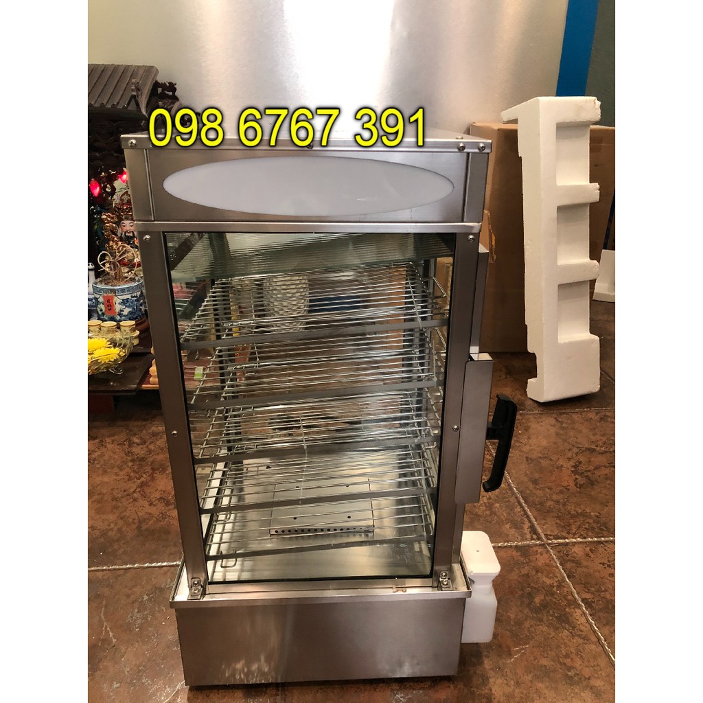 Tủ bánh bao hấp nóng trưng bày kính cường lực chịu nhiệt 5 khay INox siêu bền