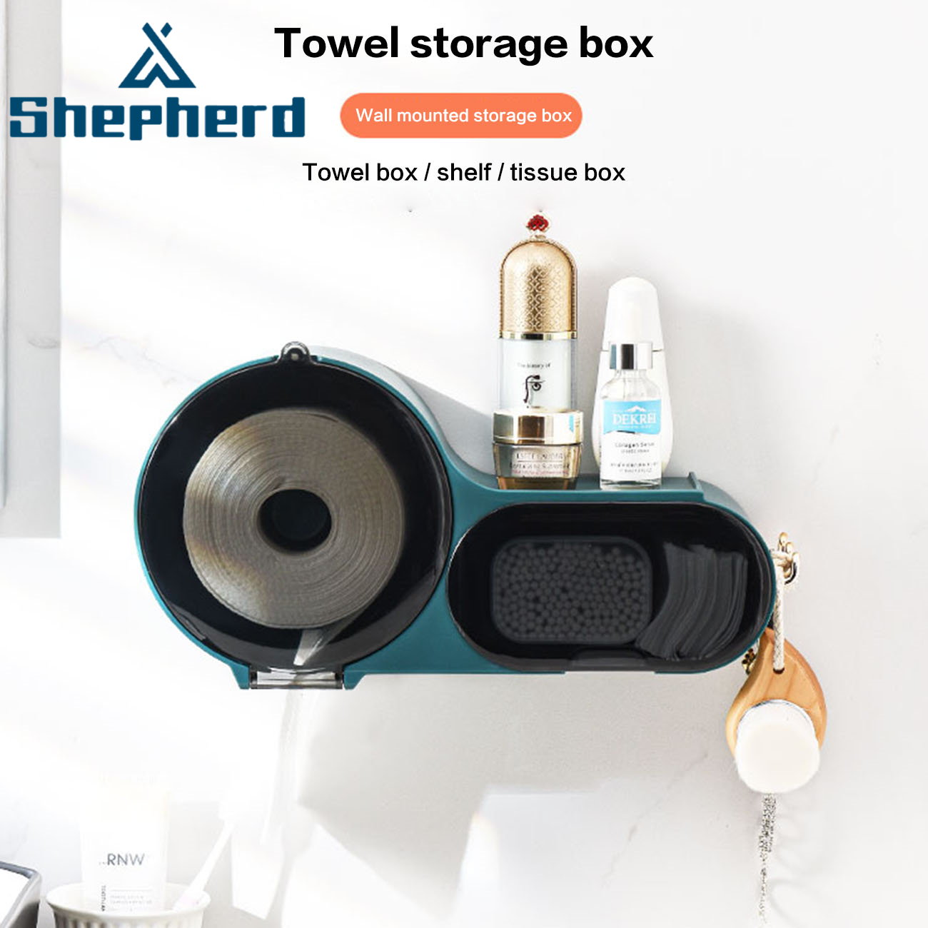 Shepherd Wall-Mounted Free Punch Waterproof Multifunctional Disposable Wash Towel Storage Rack