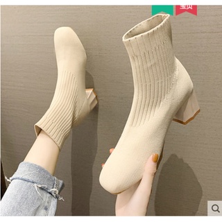 [ORDER] Giày boot len nữ đế vuông mùa thu đông phong cách Hàn Quốc