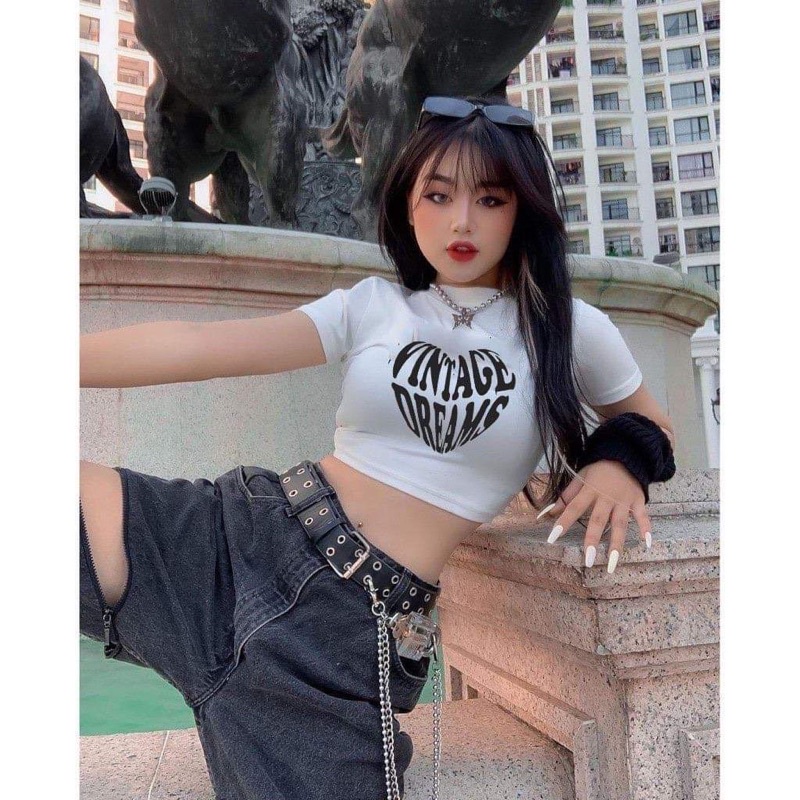 Áo croptop body Vintage tim chữ cá tính HOTTREND