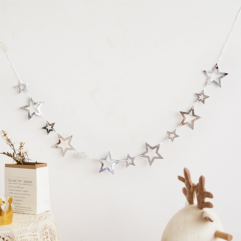 Dây Treo Trang Trí Tiệc Sinh Nhật Hình Ngôi Sao / Tam Giác Màu Vàng / Bạc / Hồng