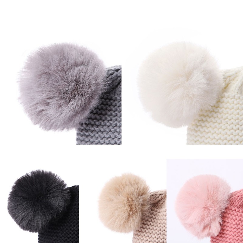 Set Mũ Len Trùm Đầu &amp; Khăn Choàng Cổ &amp; Găng Tay Đính Quả Bông Giả Cho Bé
