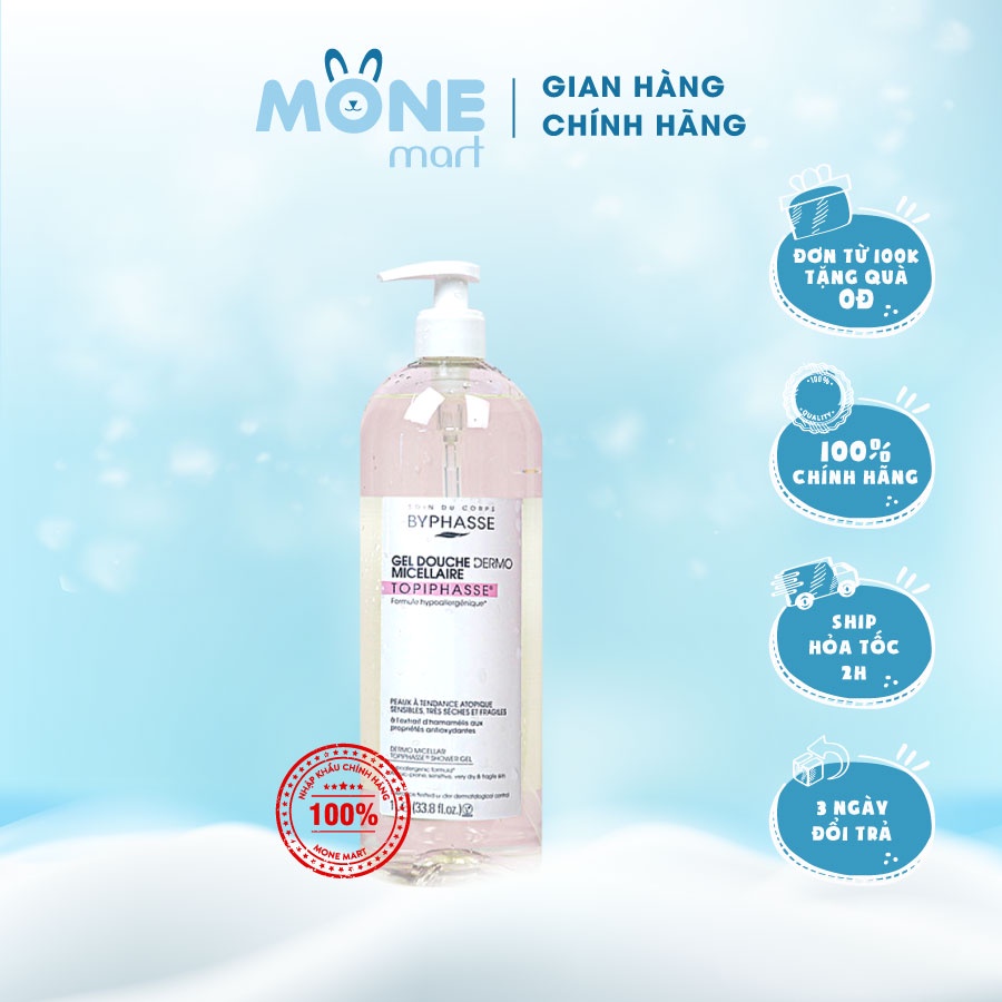 Sữa tắm Byphasse Dermo micellar dành cho da thường đến da khô 1L
