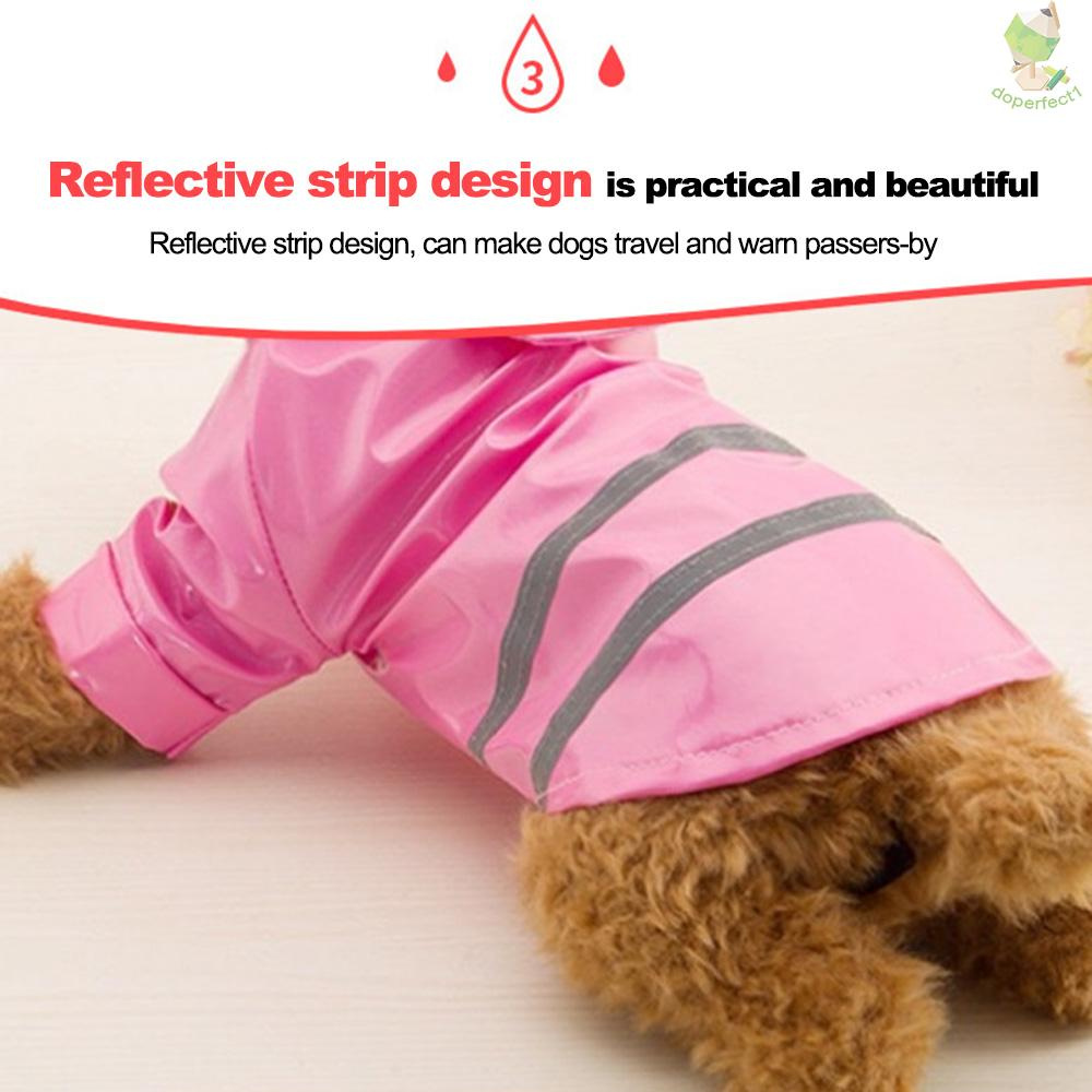 Pet Dog Reflective Raincoat Dog Rain Jacket With Hood Dog Rain Poncho 100% Waterproof Grey Reflective Stripe for Pet