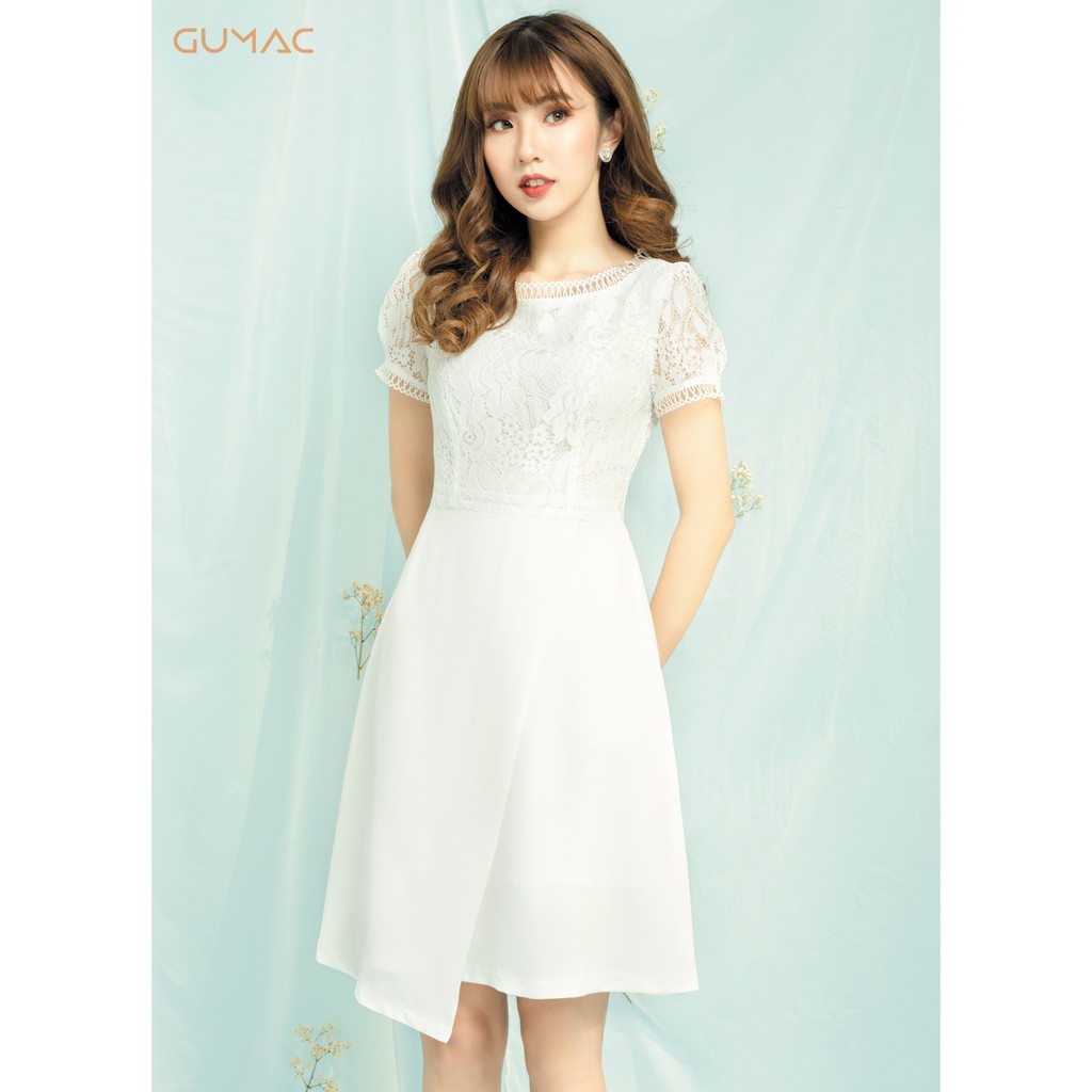 Đầm phối ren đắp chéo GUMAC MS06903_TRANG