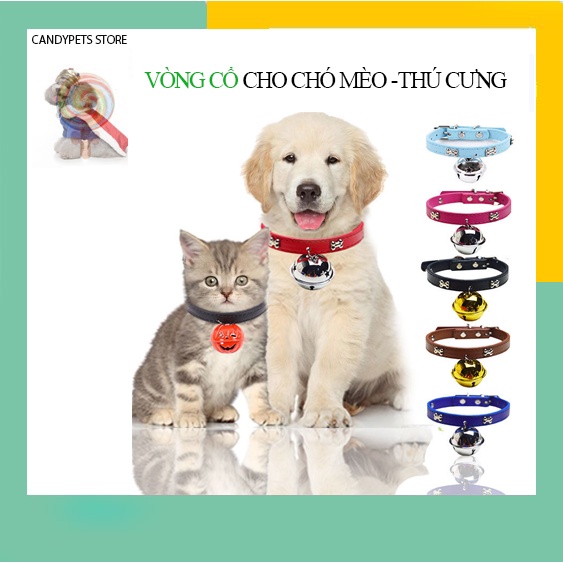 Vòng cổ cho chó mèo,cho mèo chó con to lớn nhỏ có chuông to dây da họa tiết xương cá giá rẻ nhất CANDYPETS