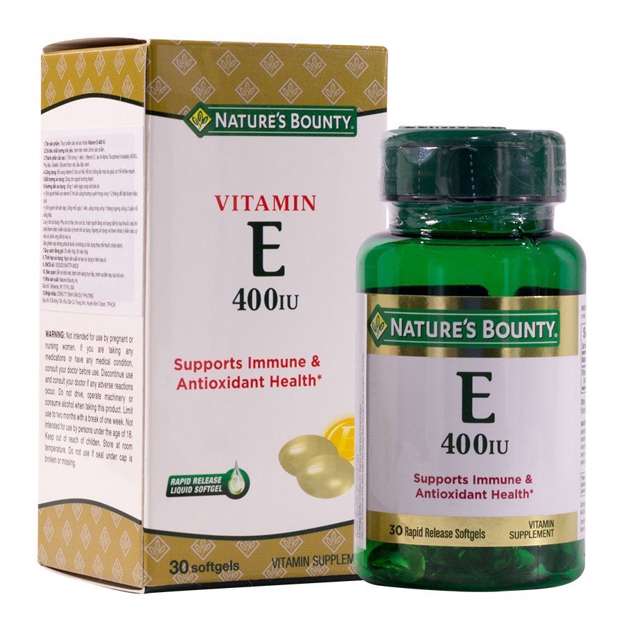 Viên uống Vitamin E 400 IU Nature Bounty 30 viên - Duy trì vẻ đẹp và tươi sáng của da