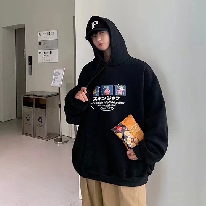 Áo hoodie tay dài dáng rộng in họa tiết hoạt hình phong cách nhật bản thời trang cho nam và nữ size m-3xl